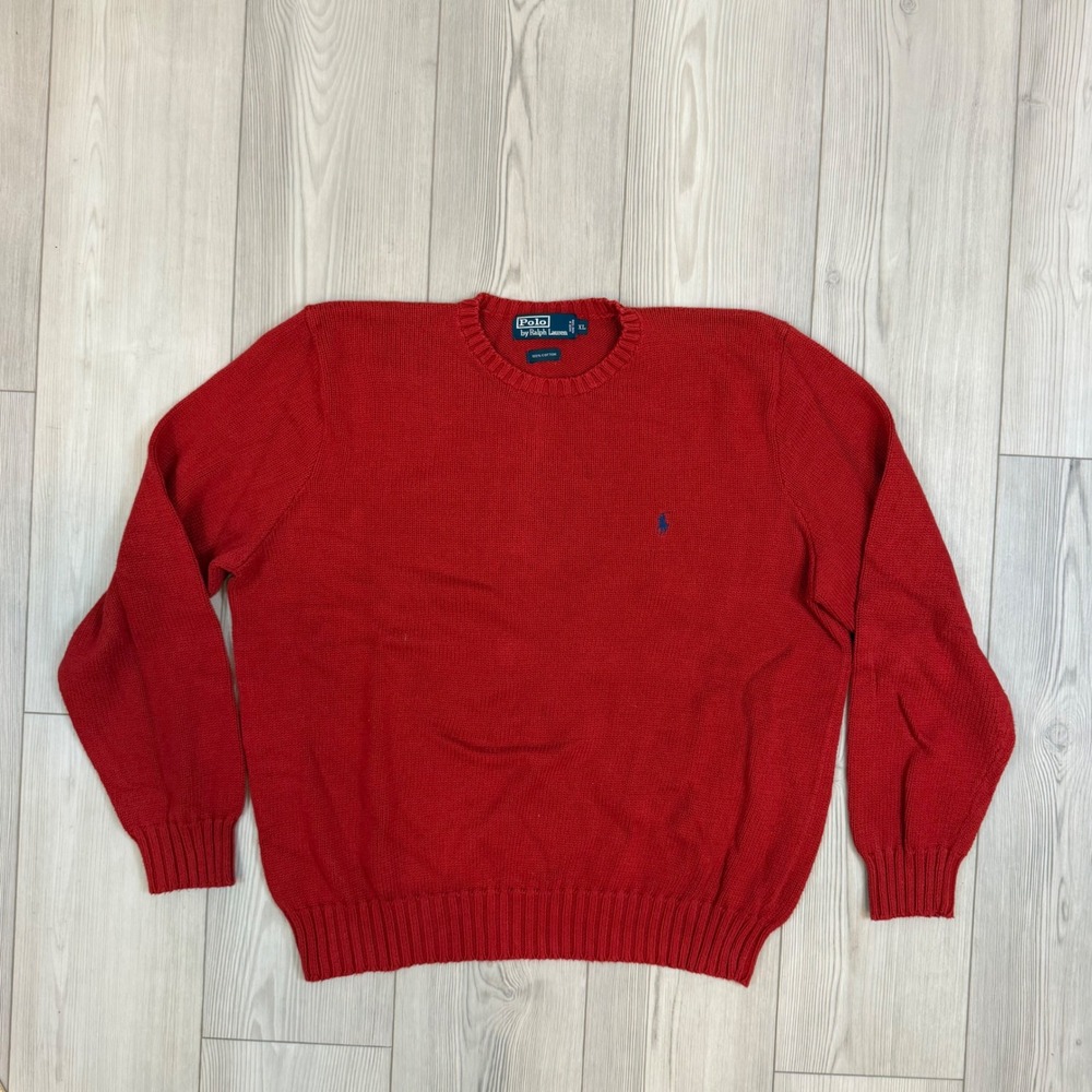 Polo Ralph Lauren Red Cotton Crewneck Sweater Mens XL Blue Pony Logo